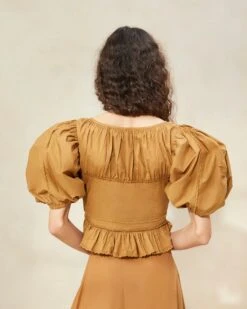 Loeffler Randall Anna Cigar Puff-Sleeve Peplum Top -Loeffler Randall ANNA CIGAR 073copy2