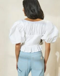 Loeffler Randall Anna White Puff-Sleeve Peplum Top -Loeffler Randall ANNA WHITE 2770