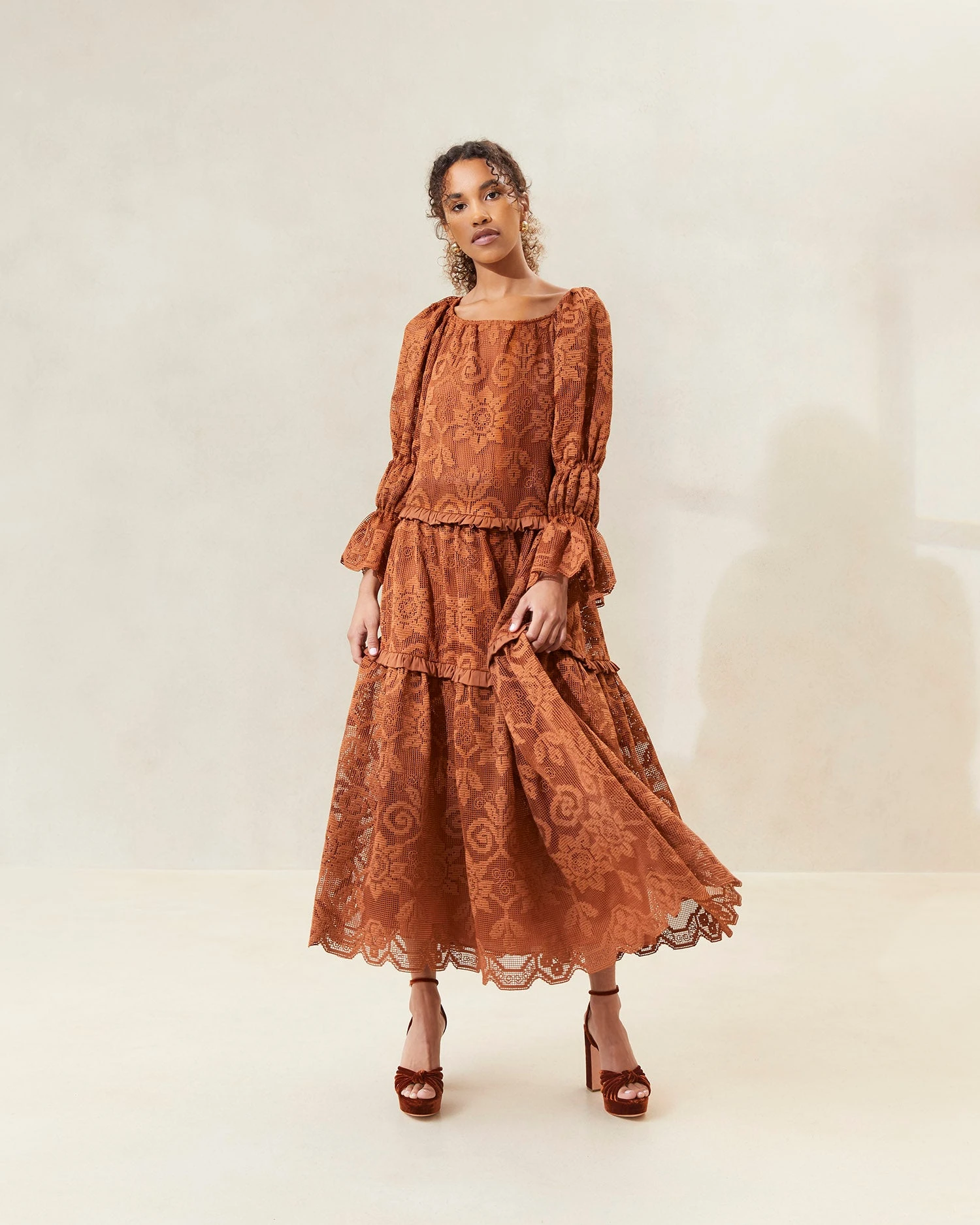 Loeffler Randall Antoinette Terracotta Tiered Lace Dress 3 Loeffler Randall Antoinette Terracotta Tiered Lace Dress