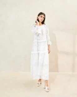 Loeffler Randall Antoinette White Tiered Lace Dress