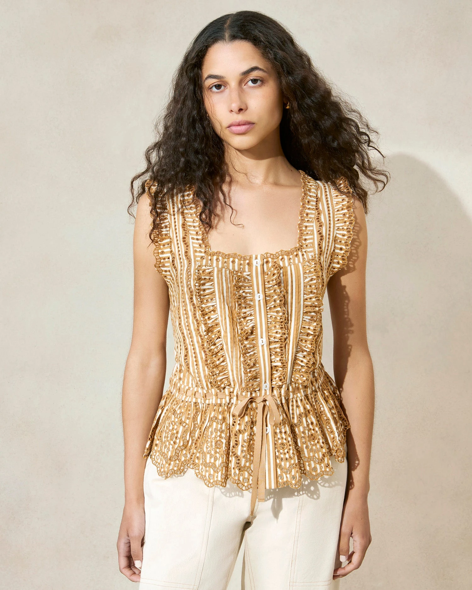 Loeffler Randall Arden Brown Striped Scalloped Blouse 3 Loeffler Randall Arden Brown Striped Scalloped Blouse