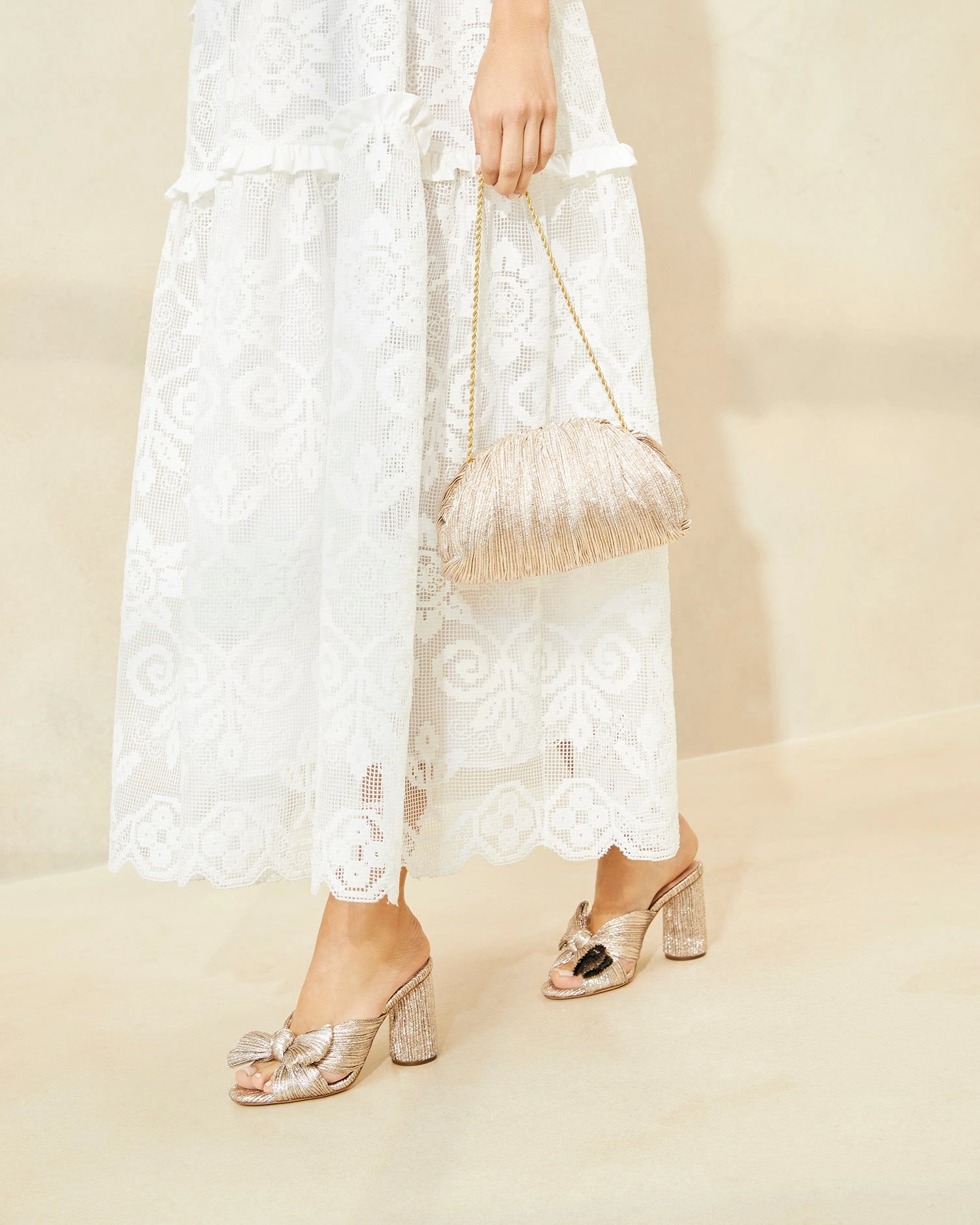 Loeffler Randall Bailey Champagne Pleated Dome Clutch 7 Loeffler Randall Bailey Champagne Pleated Dome Clutch - Image 5