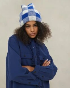 Loeffler Randall Bartlet Blue Checker Knit Beanie 7 Loeffler Randall Bartlet Blue Checker Knit Beanie -Loeffler Randall BARTLET WO BLCRP 3