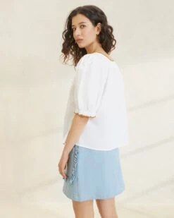 Loeffler Randall Britton White/Cigar Scalloped Blouse -Loeffler Randall BRITTON WHTCG 2534 2da38460 fde0 48b8 ac9d d4fc401684c0