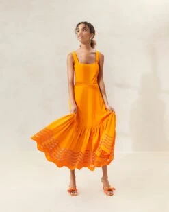 Loeffler Randall Carine Marigold Embroidered Midi Dress