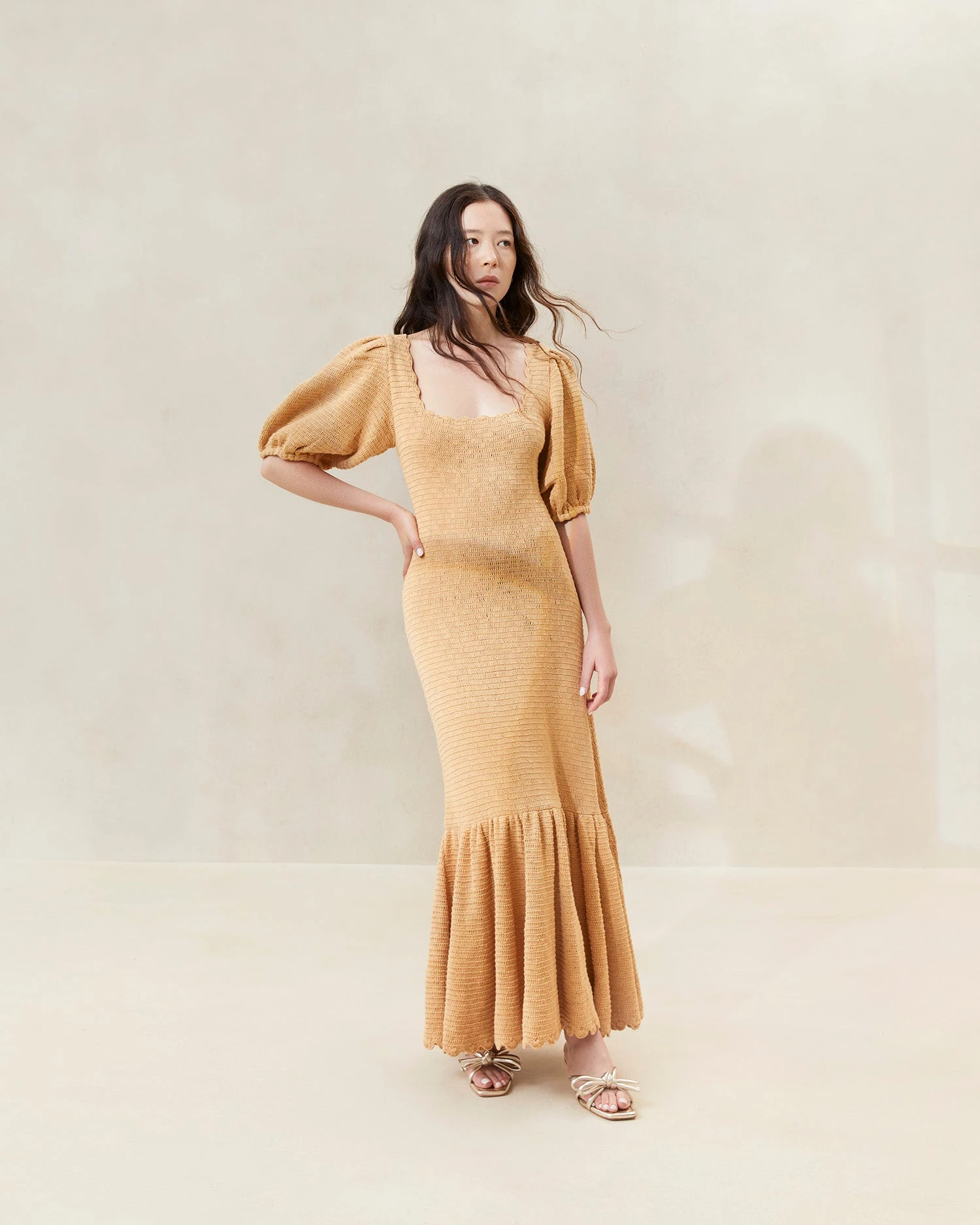 Loeffler Randall Darlene Parchment Crocheted Ruffle-Hem Dress 3 Loeffler Randall Darlene Parchment Crocheted Ruffle-Hem Dress