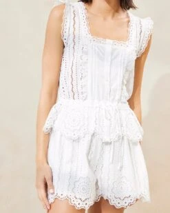 Loeffler Randall Dorian White Scalloped Shorts 7 Loeffler Randall Dorian White Scalloped Shorts -Loeffler Randall DORIAN CTN WHITE 001copy 1