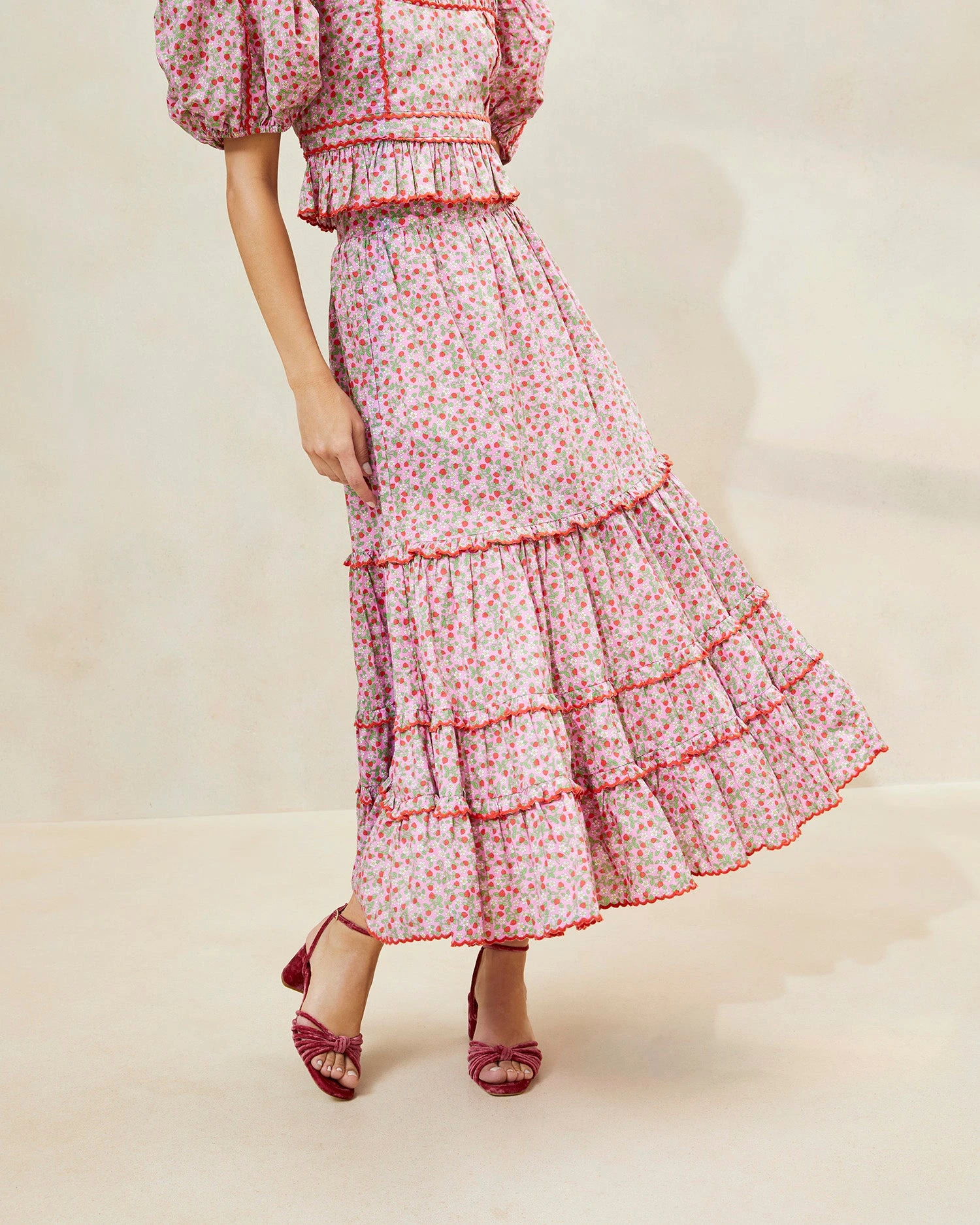 Loeffler Randall Ellie Strawberry Scalloped-Hem Midi Skirt 3 Loeffler Randall Ellie Strawberry Scalloped-Hem Midi Skirt