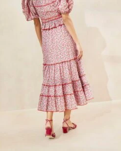 Loeffler Randall Ellie Strawberry Scalloped-Hem Midi Skirt 7 Loeffler Randall Ellie Strawberry Scalloped-Hem Midi Skirt -Loeffler Randall ELLIE CTN STWBY 120copy3