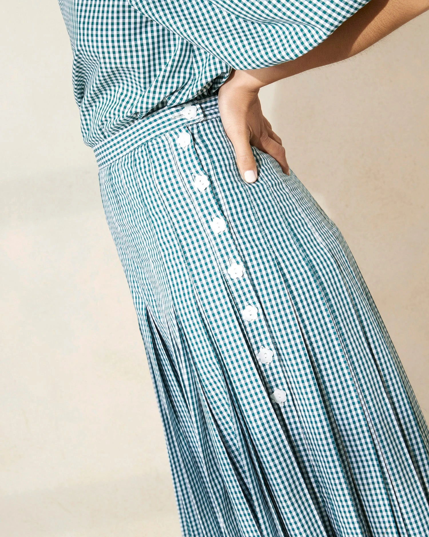 Loeffler Randall Emlyn Green Gingham Pleated Skirt 4 Loeffler Randall Emlyn Green Gingham Pleated Skirt - Image 2