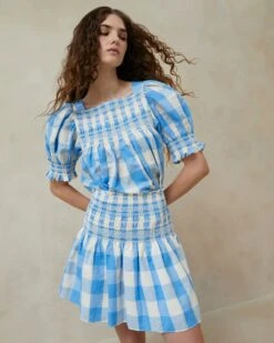 Loeffler Randall Gilles Blue Gingham Smocked Skirt 6 Loeffler Randall Gilles Blue Gingham Smocked Skirt -Loeffler Randall GILLES CRE BLUGI 1 1