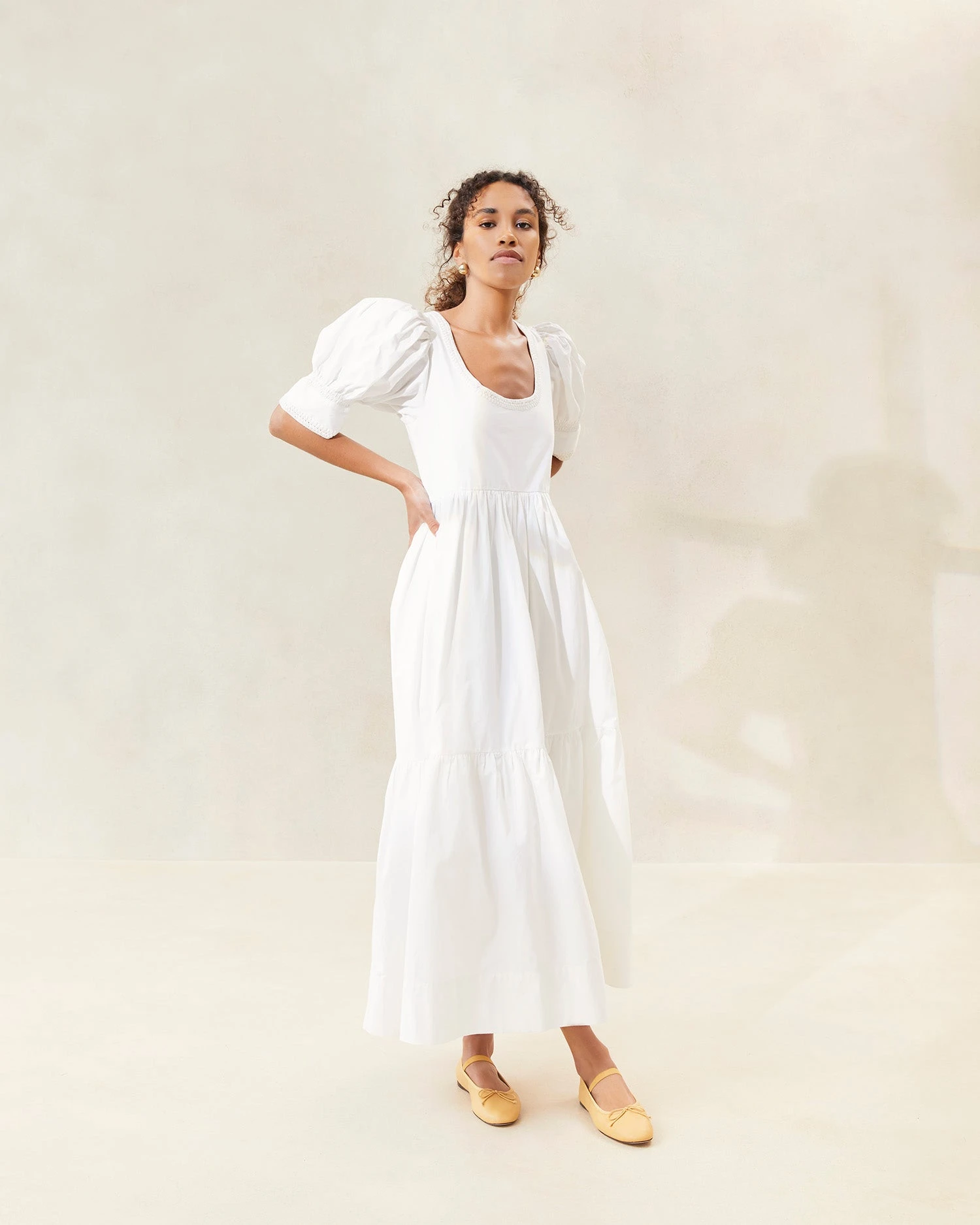 Loeffler Randall Gillian Milk Puff-Sleeve Tiered Dress 3 Loeffler Randall Gillian Milk Puff-Sleeve Tiered Dress