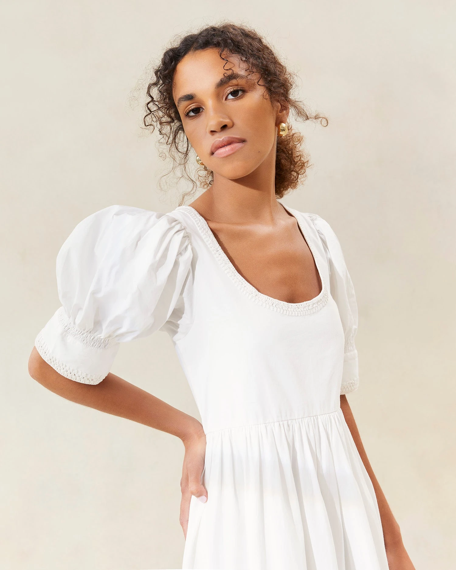 Loeffler Randall Gillian Milk Puff-Sleeve Tiered Dress 4 Loeffler Randall Gillian Milk Puff-Sleeve Tiered Dress - Image 2