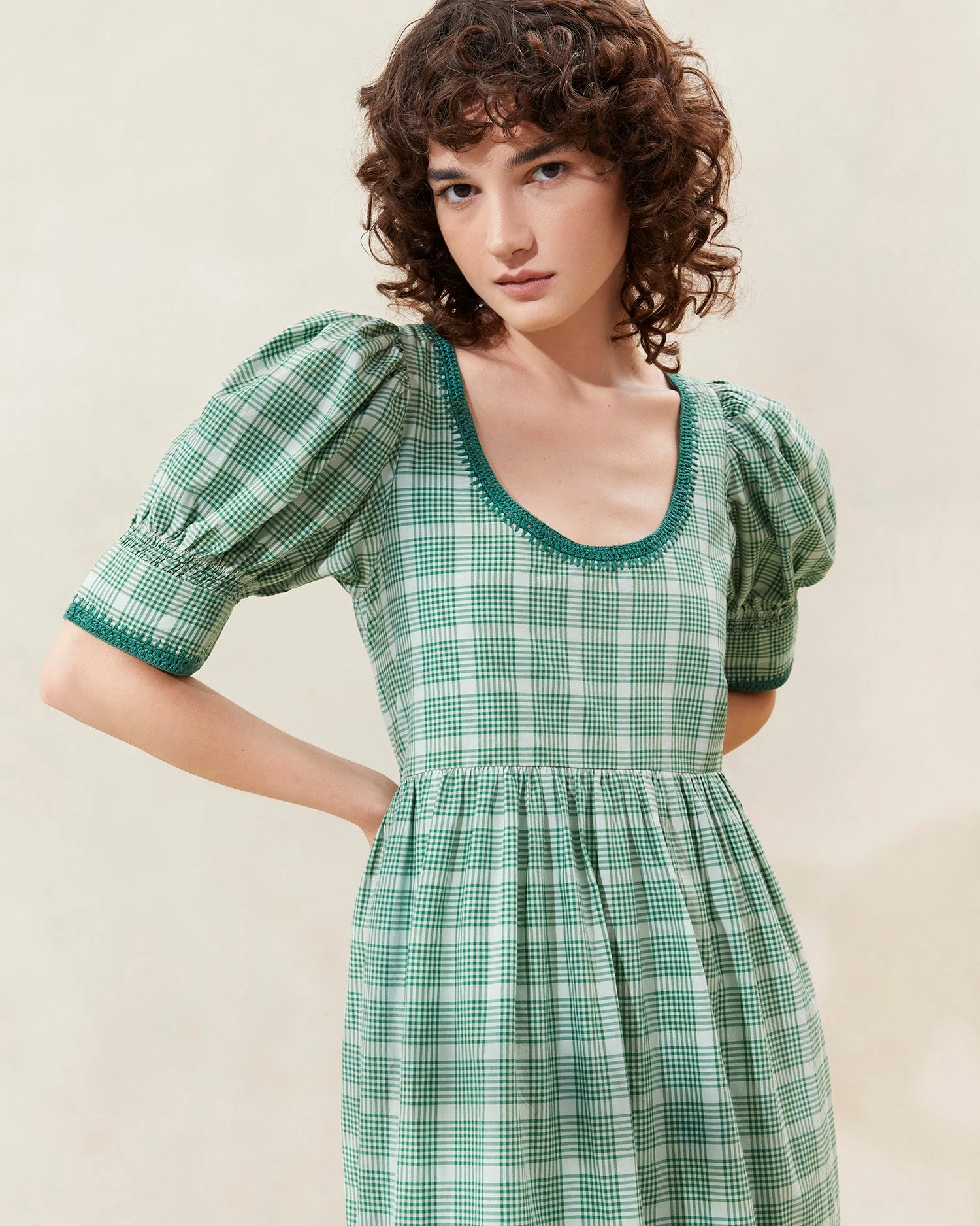 Loeffler Randall Gillian Plaid Puff-Sleeve Tiered Dress 4 Loeffler Randall Gillian Plaid Puff-Sleeve Tiered Dress - Image 2