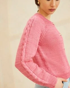 Loeffler Randall Lindy Pink Cable Sleeve Cardigan -Loeffler Randall GOODCARDI PINK 033