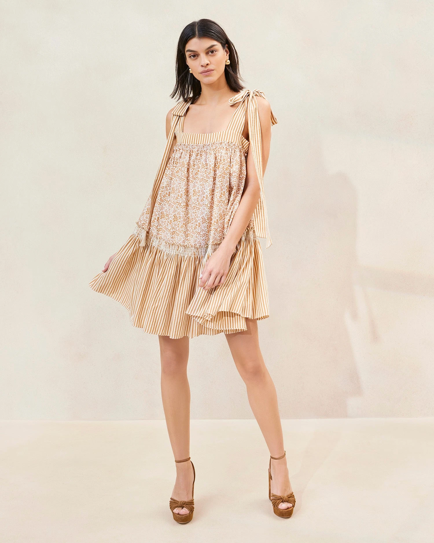 Loeffler Randall Janie Floral/Stripe Ruffle-Hem Dress 3 Loeffler Randall Janie Floral/Stripe Ruffle-Hem Dress