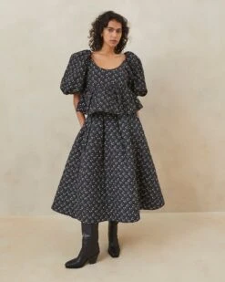 Loeffler Randall Jessalyn Black Floral Quilted Top