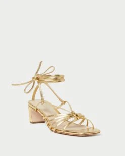 Loeffler Randall Lola Gold Knot Lace-Up Mid-Heel