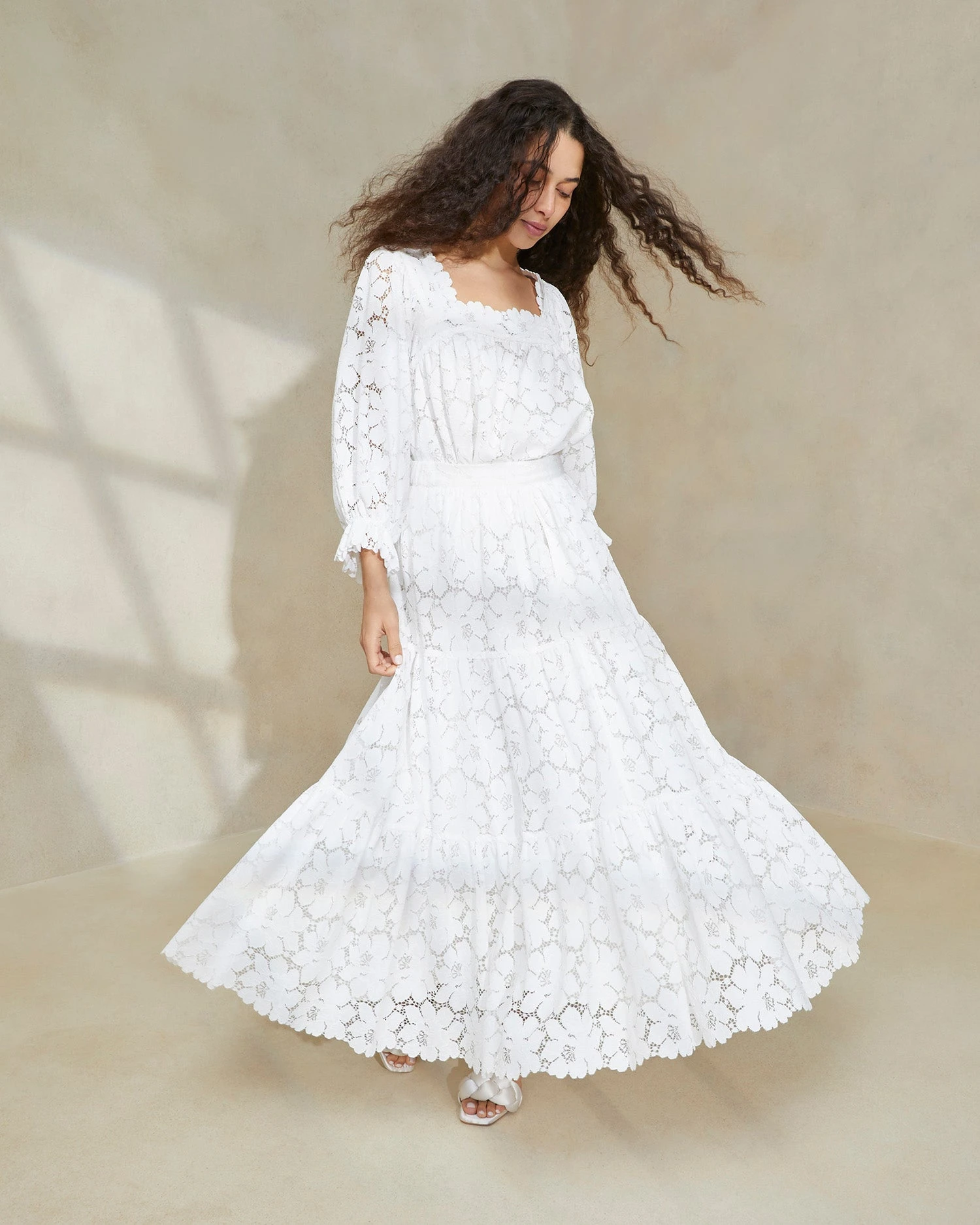 Loeffler Randall Luna Cream Lace Tiered Skirt 4 Loeffler Randall Luna Cream Lace Tiered Skirt - Image 2