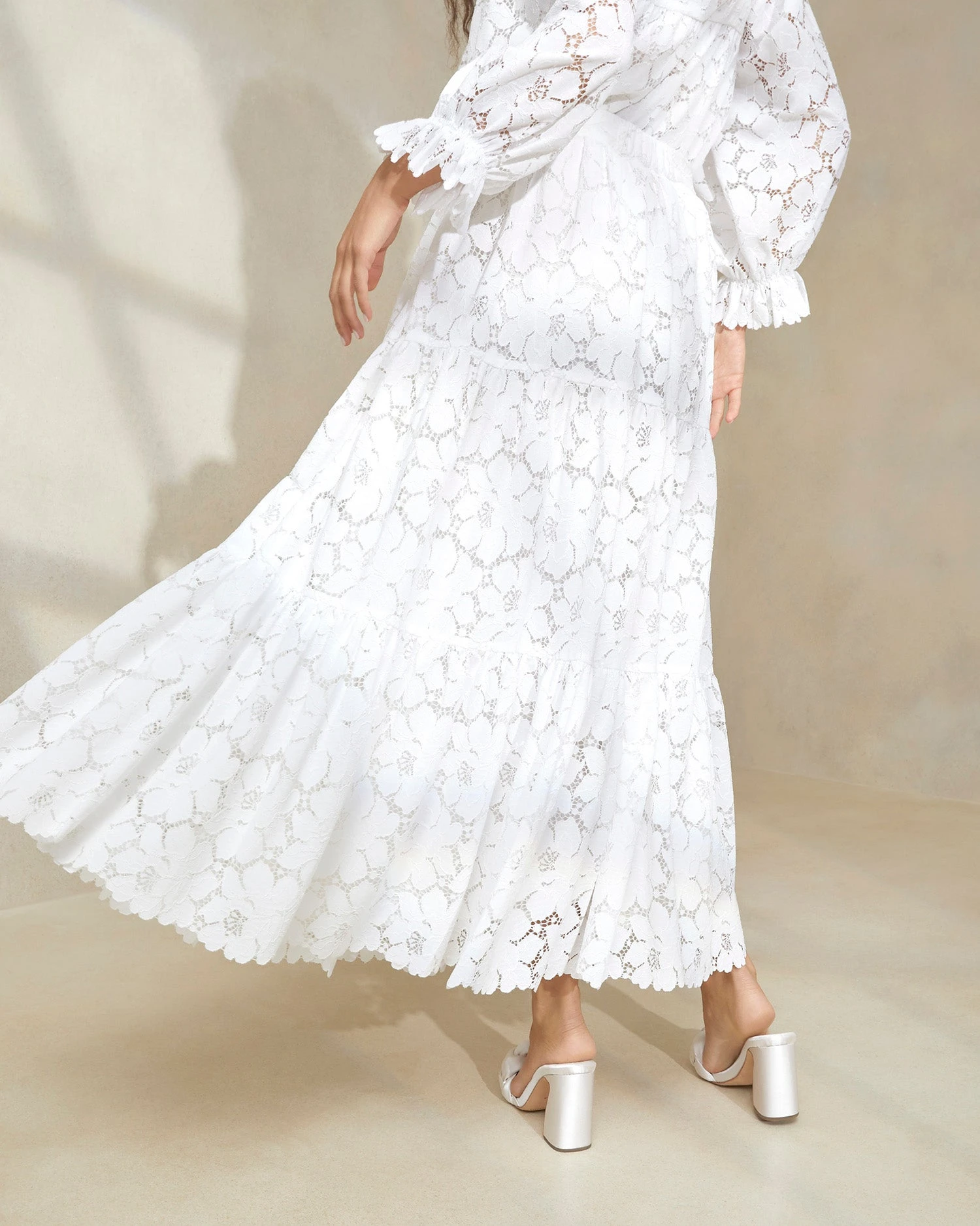 Loeffler Randall Luna Cream Lace Tiered Skirt 5 Loeffler Randall Luna Cream Lace Tiered Skirt - Image 3