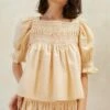 Loeffler Randall Lydie Sand Ecru Smocked Top 1 Loeffler Randall Lydie Sand Ecru Smocked Top -Loeffler Randall LYDIE CRE SAND ECRU 1