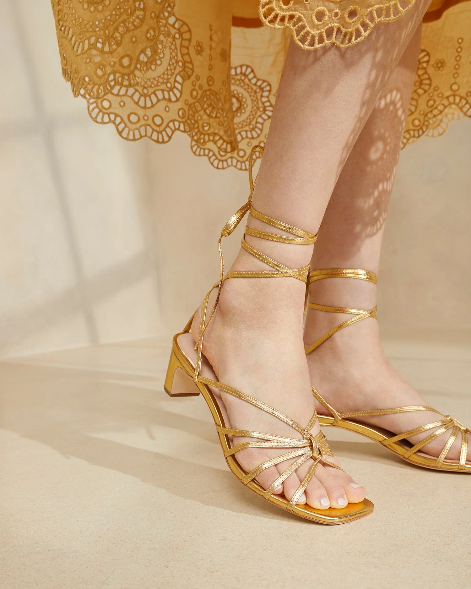 Loeffler Randall Lola Gold Knot Lace-Up Mid-Heel 7 Loeffler Randall Lola Gold Knot Lace-Up Mid-Heel - Image 5