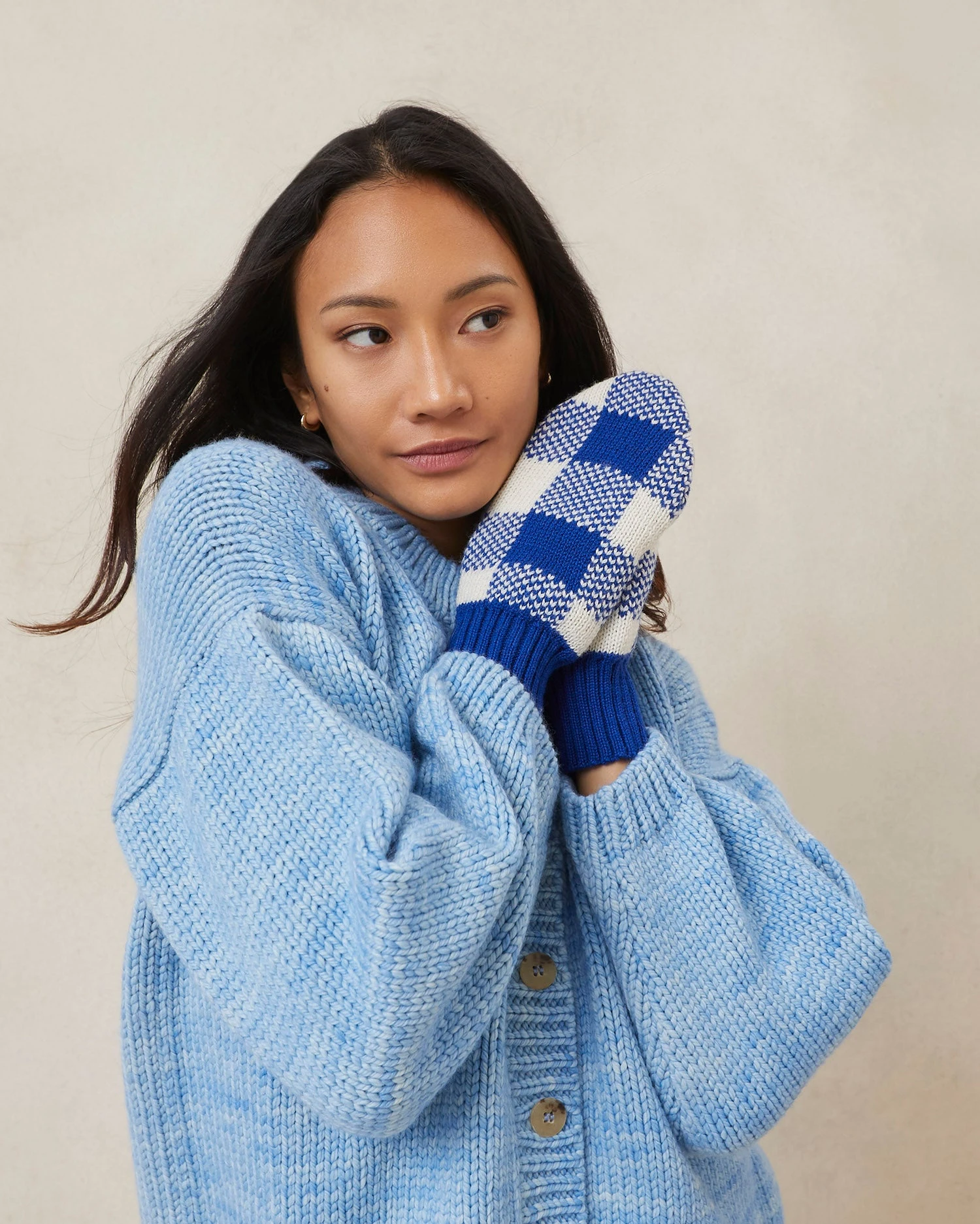 Loeffler Randall Marcel Blue/Cream Knit Mittens 5 Loeffler Randall Marcel Blue/Cream Knit Mittens - Image 3