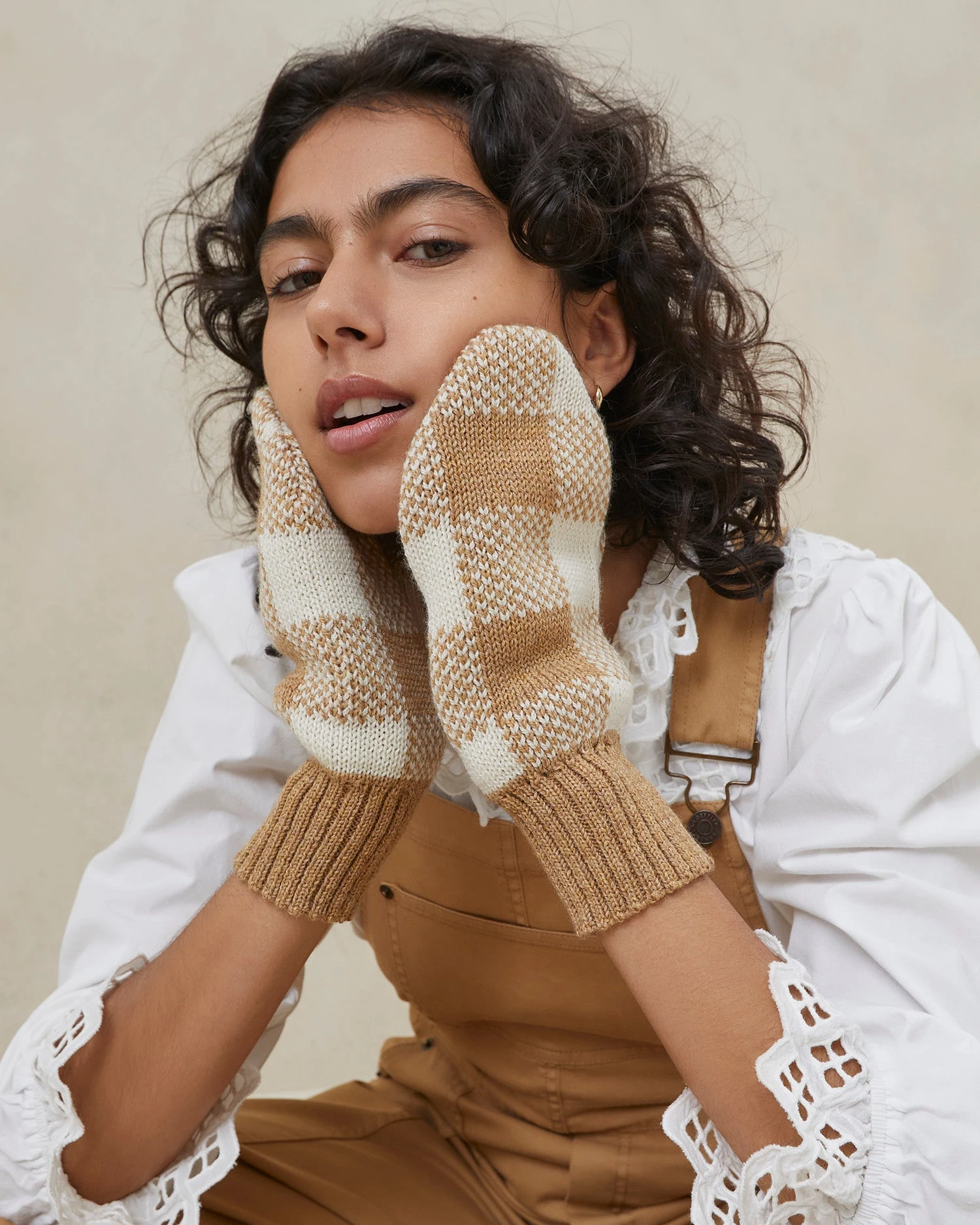 Loeffler Randall Marcel Camel/Cream Knit Mittens 5 Loeffler Randall Marcel Camel/Cream Knit Mittens - Image 3