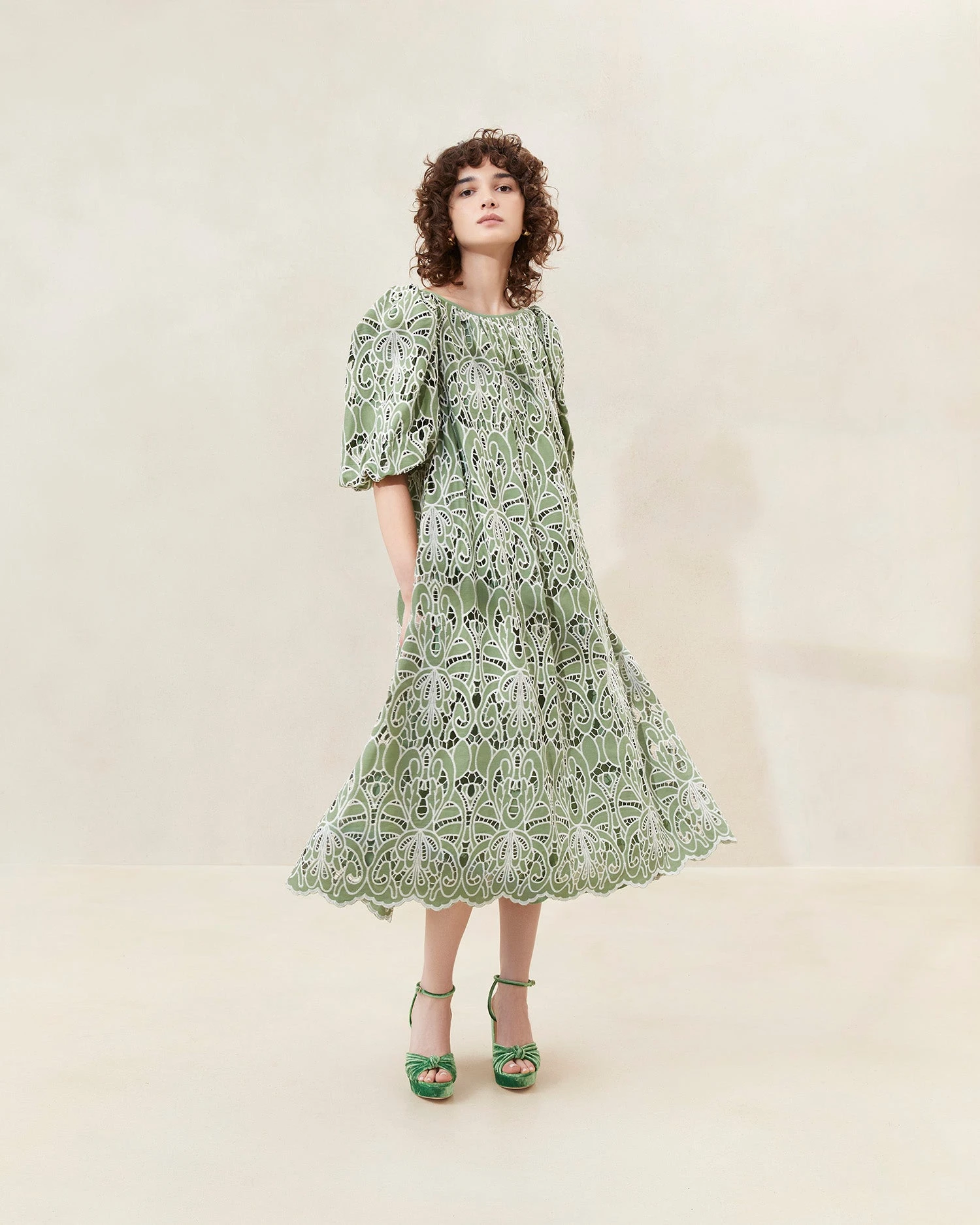 Loeffler Randall Mimi Green Oversized Puff-Sleeve Dress 3 Loeffler Randall Mimi Green Oversized Puff-Sleeve Dress