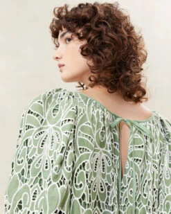 Loeffler Randall Mimi Green Oversized Puff-Sleeve Dress 6 Loeffler Randall Mimi Green Oversized Puff-Sleeve Dress -Loeffler Randall MIMI LACE GRCRE 049copy