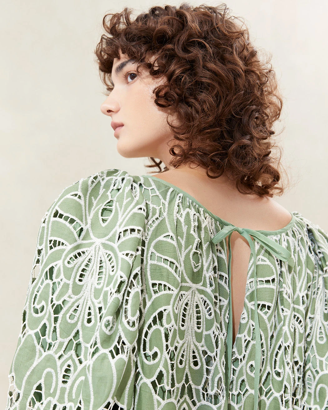 Loeffler Randall Mimi Green Oversized Puff-Sleeve Dress 4 Loeffler Randall Mimi Green Oversized Puff-Sleeve Dress - Image 2