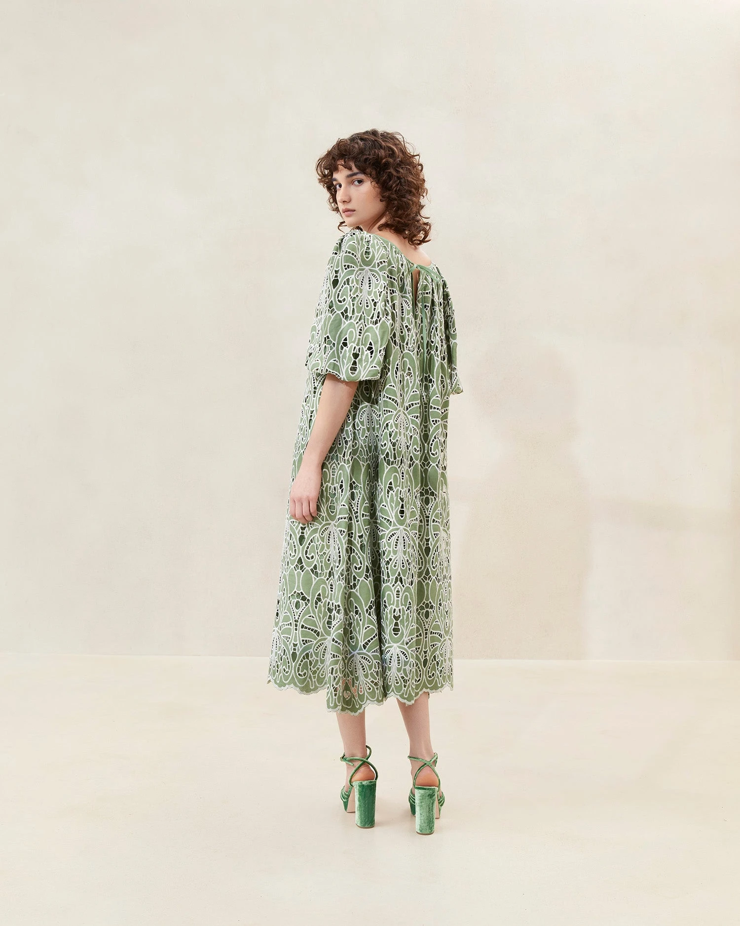 Loeffler Randall Mimi Green Oversized Puff-Sleeve Dress 5 Loeffler Randall Mimi Green Oversized Puff-Sleeve Dress - Image 3