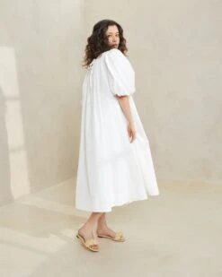 Loeffler Randall Mimi White Oversized Puff-Sleeve Dress -Loeffler Randall MIMI WHITE 063