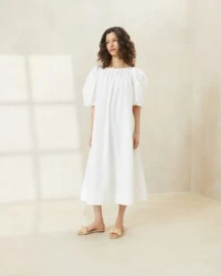 Loeffler Randall Mimi White Oversized Puff-Sleeve Dress