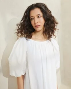 Loeffler Randall Mimi White Oversized Puff-Sleeve Dress -Loeffler Randall MIMI WHITE 123