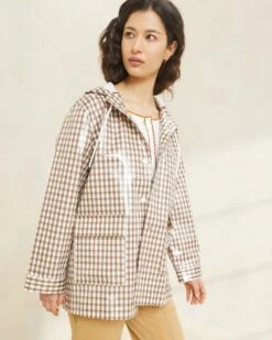 Loeffler Randall Misty Brown Gingham Rain Jacket