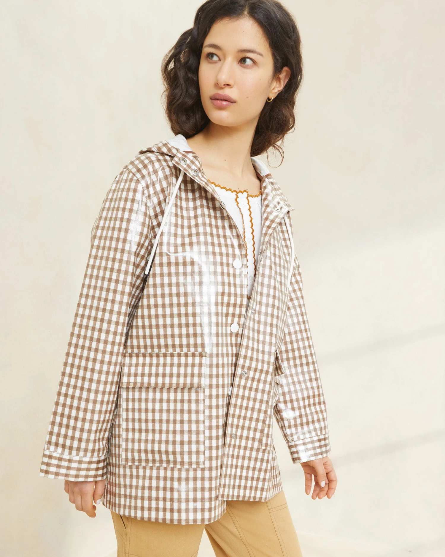 Loeffler Randall Misty Brown Gingham Rain Jacket 3 Loeffler Randall Misty Brown Gingham Rain Jacket