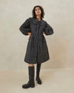 Loeffler Randall Nari Black Floral Coat Dress