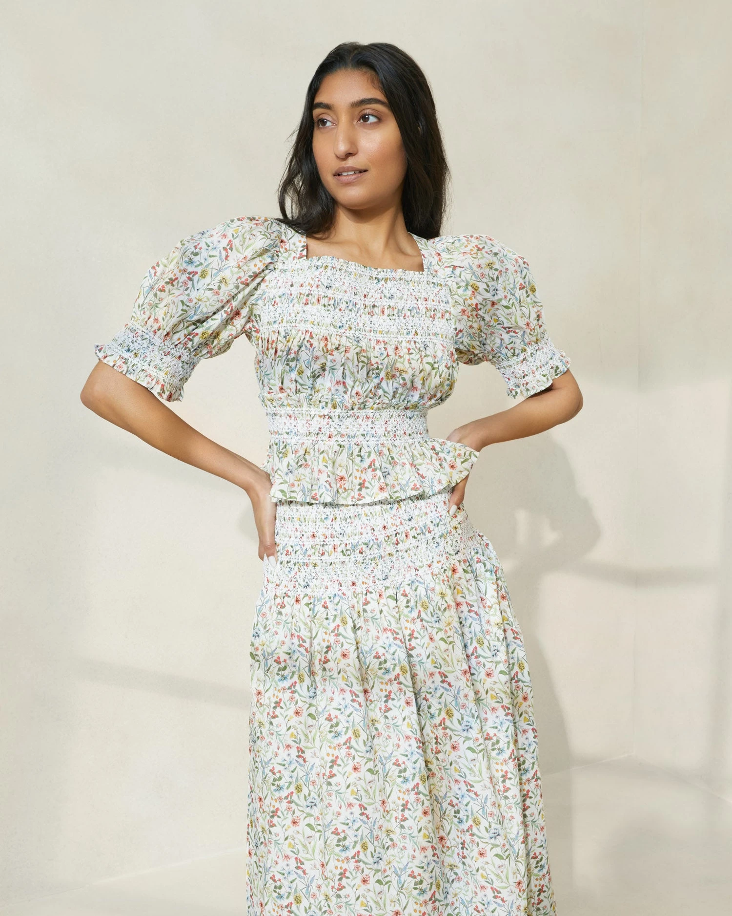 Loeffler Randall Nicola Floral Puff-Sleeve Cinched Blouse 3 Loeffler Randall Nicola Floral Puff-Sleeve Cinched Blouse