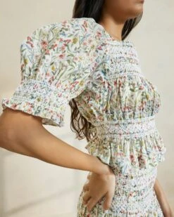 Loeffler Randall Nicola Floral Puff-Sleeve Cinched Blouse 6 Loeffler Randall Nicola Floral Puff-Sleeve Cinched Blouse -Loeffler Randall NICOLACINCHEDBLOUSEWITHPUFFSLEEVE CCLPM 754 1