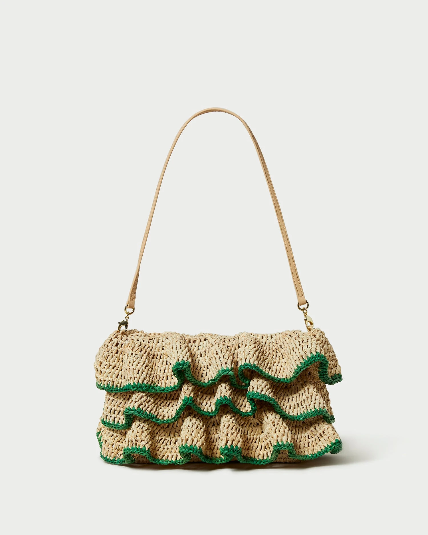 Loeffler Randall Odette Natural/Green Ruffle Clutch 3 Loeffler Randall Odette Natural/Green Ruffle Clutch