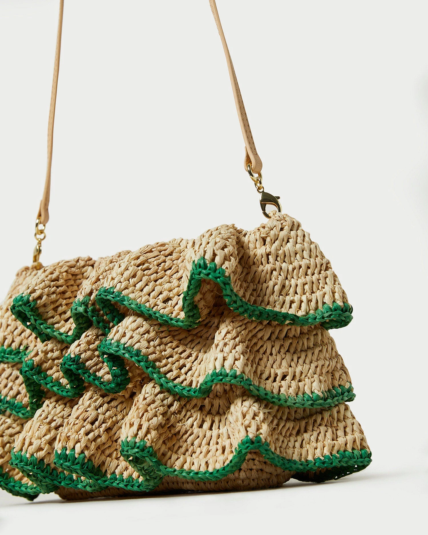 Loeffler Randall Odette Natural/Green Ruffle Clutch 4 Loeffler Randall Odette Natural/Green Ruffle Clutch - Image 2