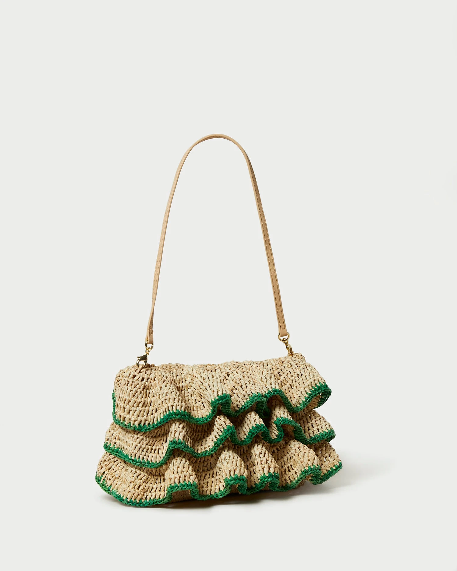 Loeffler Randall Odette Natural/Green Ruffle Clutch 5 Loeffler Randall Odette Natural/Green Ruffle Clutch - Image 3