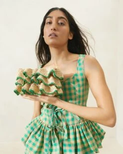 Loeffler Randall Odette Natural/Green Ruffle Clutch 11 Loeffler Randall Odette Natural/Green Ruffle Clutch -Loeffler Randall ODETTE R NATGR 5