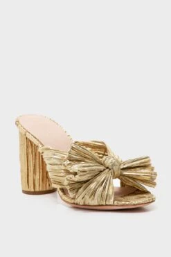Loeffler Randall Gold Penny Knot Mules