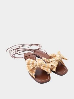 Loeffler Randall Women's Peony Pleated Bow Wrap Sandal -Loeffler Randall PEONY PLFAxMUSTARDGINGHAMxAlt1 38684082