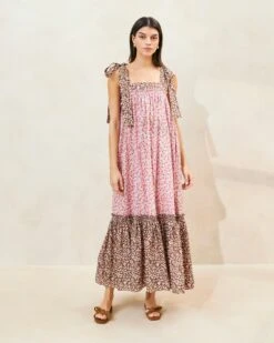 Loeffler Randall Shae Strawberry/Floral Ruffle-Hem Dress