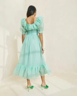 Loeffler Randall Shannon Seafoam Ruffled Puff-Sleeve Dress -Loeffler Randall SHANNON SEAFM 3284