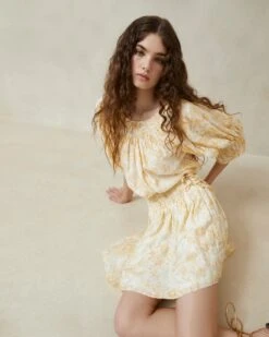 Loeffler Randall Sidney Vine Floral Smocked Skirt