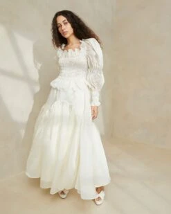 Loeffler Randall Suzette Cream Smocked Organza Dress